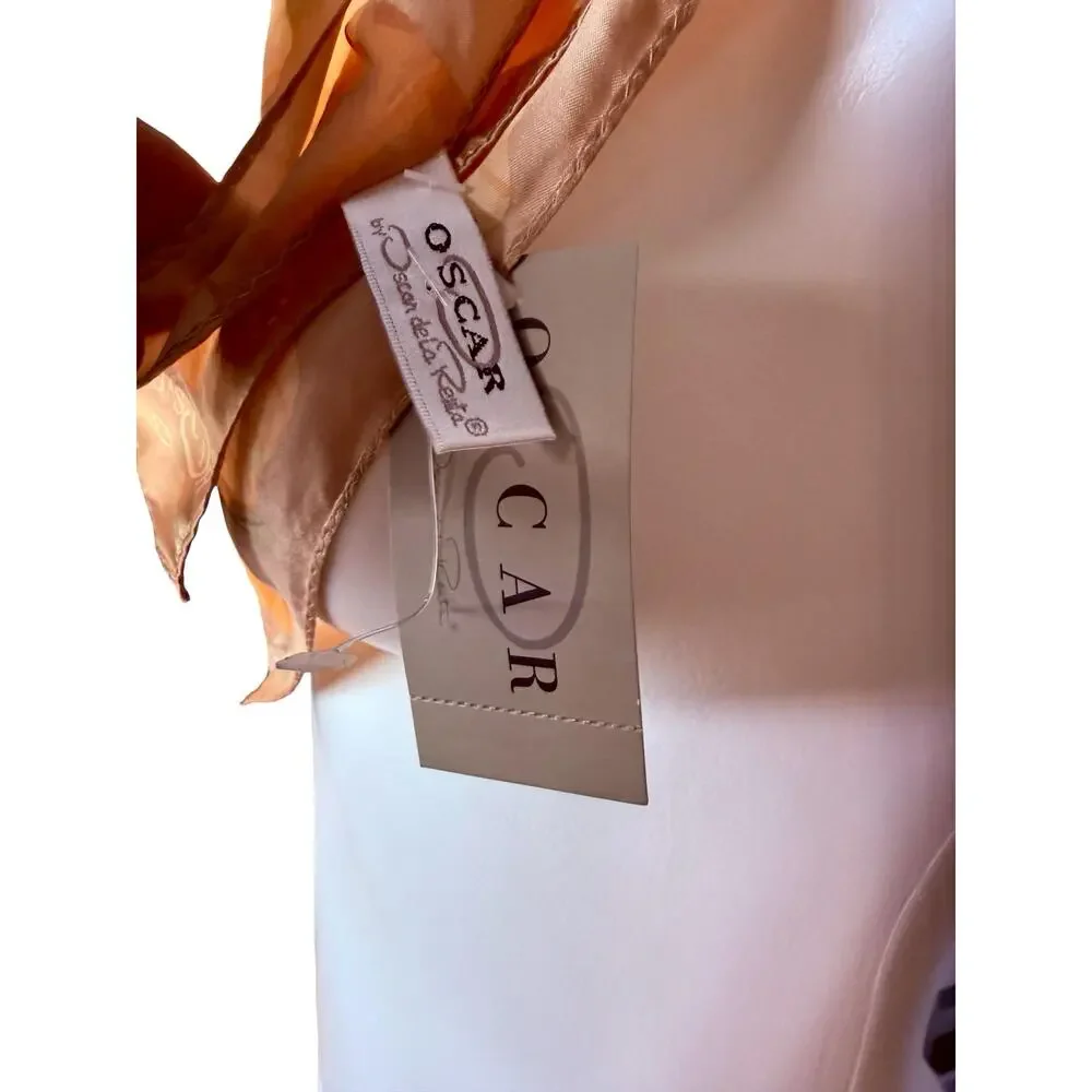 Vintage Oscar de la Renta Silk Hibiscus Floral Scarf 1990s Peach Gold NWT 34in